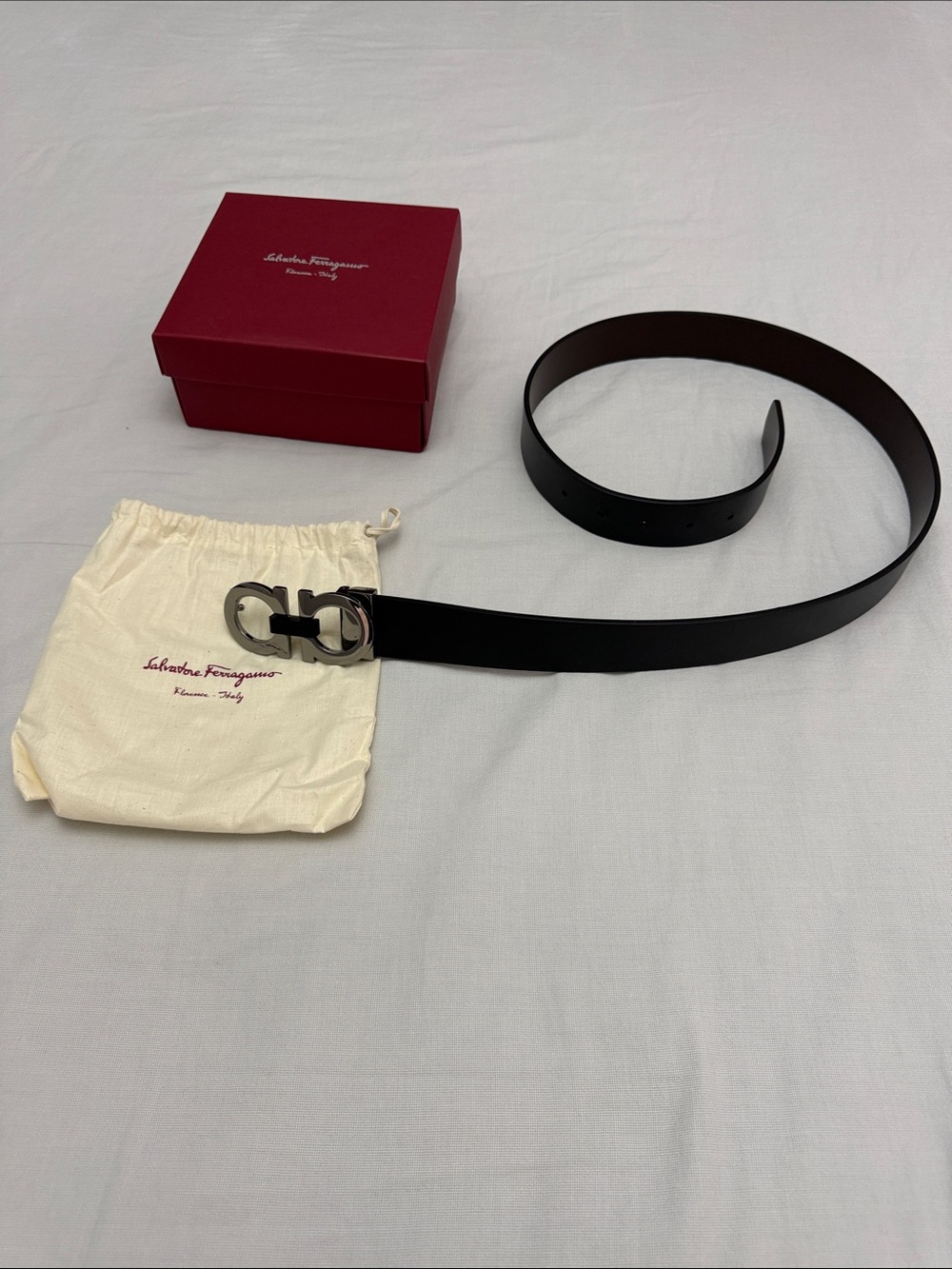 Salvatore Ferragamo Black Leather Belt with Silver Gancini Buckle